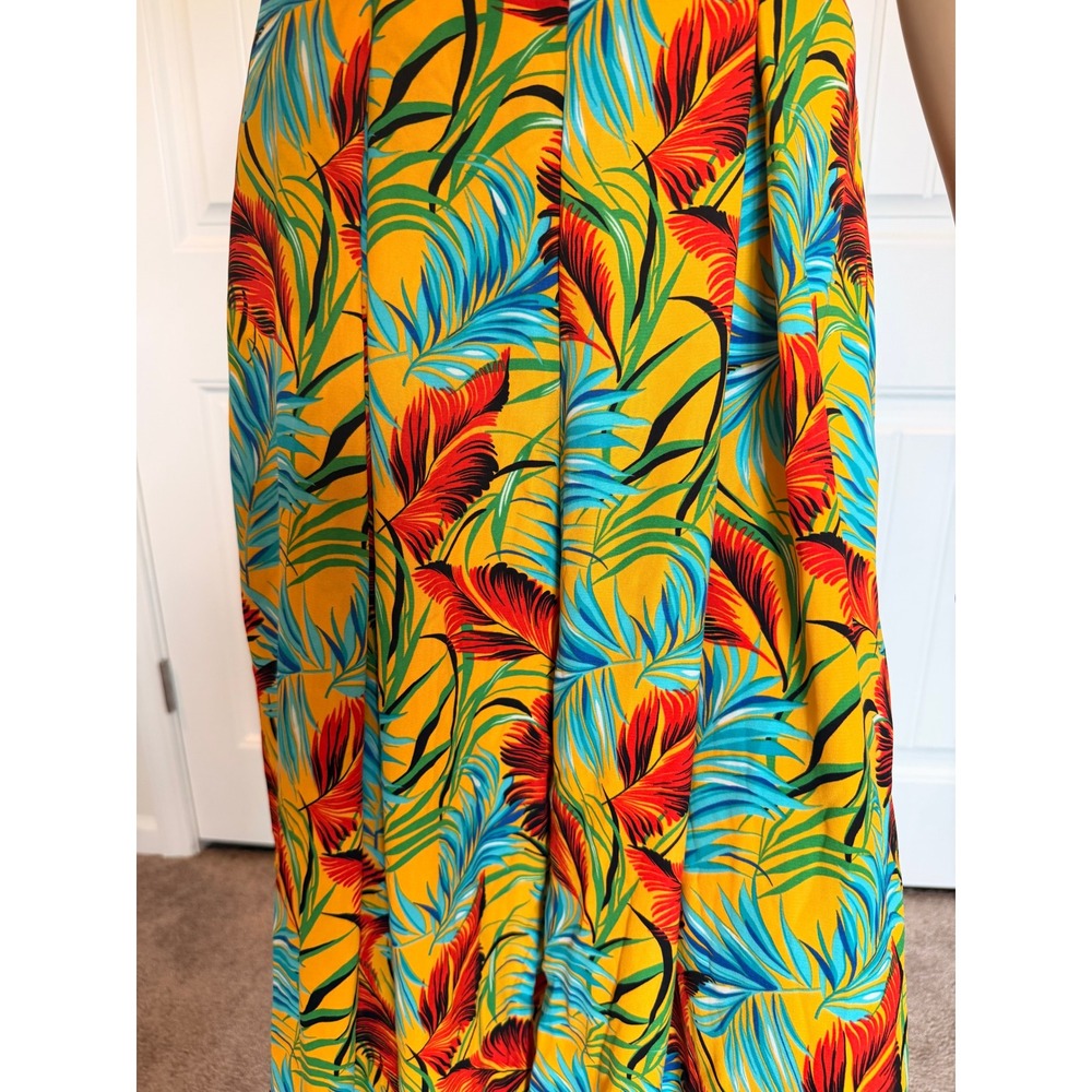 Forever 21 Tropical Palm Leaf Sleeveless Jumpsuit Mustard Yellow Sm Beachy Boho‎ - Picture 13 of 16